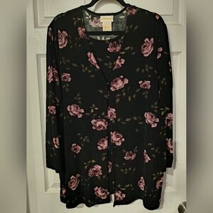 Christie & Jill Sz 1X Black Floral Cardigan Blouse